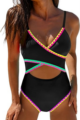 Women's Neon-Colored Hollow-Out Bodycon Swimsuit One-Piece Swimsuit