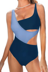 2026 Women's Wide-Strap, Side-Cutout, Round Neck, Color-Blocked One-Piece Swimsuit