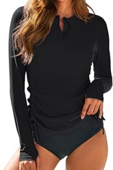 2026 Women's Long-Sleeved Solid Color Tankini Swimsuit Set