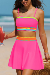 2026 Women's Color Block Trim Strapless Swimsuit with Detachable Straps, Three-Piece Set