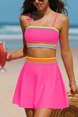 2026 Women's Color Block Trim Strapless Swimsuit with Detachable Straps, Three-Piece Set