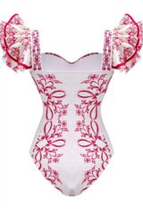 2026 Ruffled Lily-Print One-Piece Swimsuit with Skirt Set