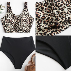 2026 Women's High Waisted Tankini Scoop Neck Knotted Two Pieces Tankini Set Swimsuit