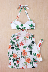 2026 Women's Printed Halter Bikini with Detachable Beach Dress