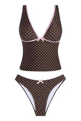 2026 Women's V-Neck Bow Color-Blocked Tank Top Swimsuit
