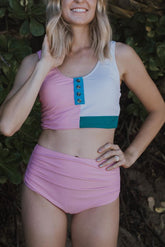 Colorblock Pink Bikini Sets