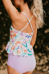 THE WATERCOLOR FLORAL PEPLUM TANKINI SET