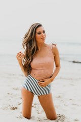 TIE STRAP TANKINI IN MOCHA DOT