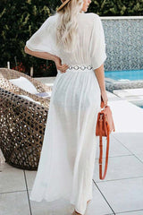 Boho Elbow Sleeve Crochet Trim Maxi Cover Up