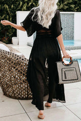 Boho Elbow Sleeve Crochet Trim Maxi Cover Up