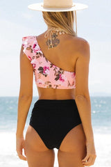 Floral Print Ruffle One Shoulder Bikini Set