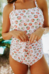 TIED UP ONE PIECE SWIMSUIT IN SUMMER STRAWBERRY