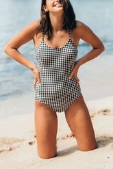 B&W GINGHAM SCOOP NECK ONE PIECE