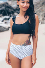 Plaid Print High Waist Bikini Set