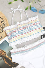GirlOnStyle Colorful Zigzag Smocked Bikini Set