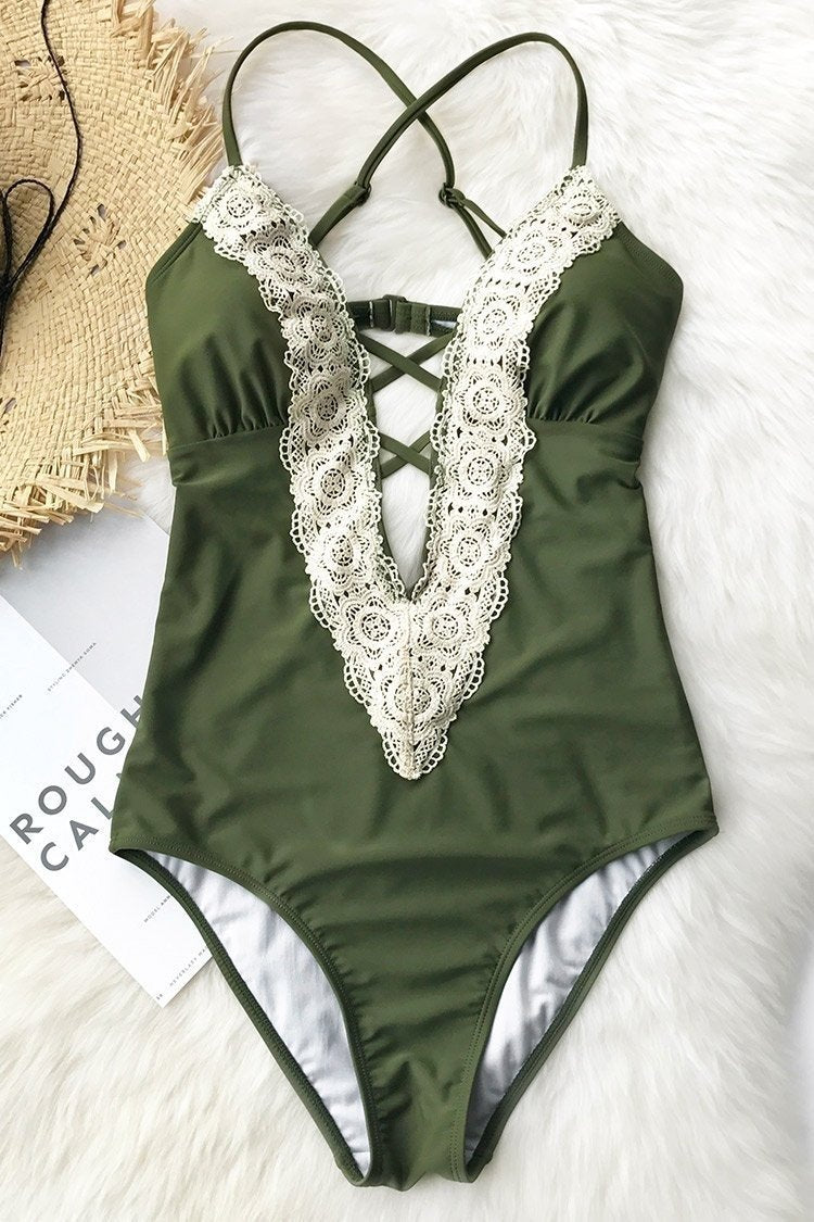 Swimeetu Ladies Vintage Lace One-piece Swimsuit