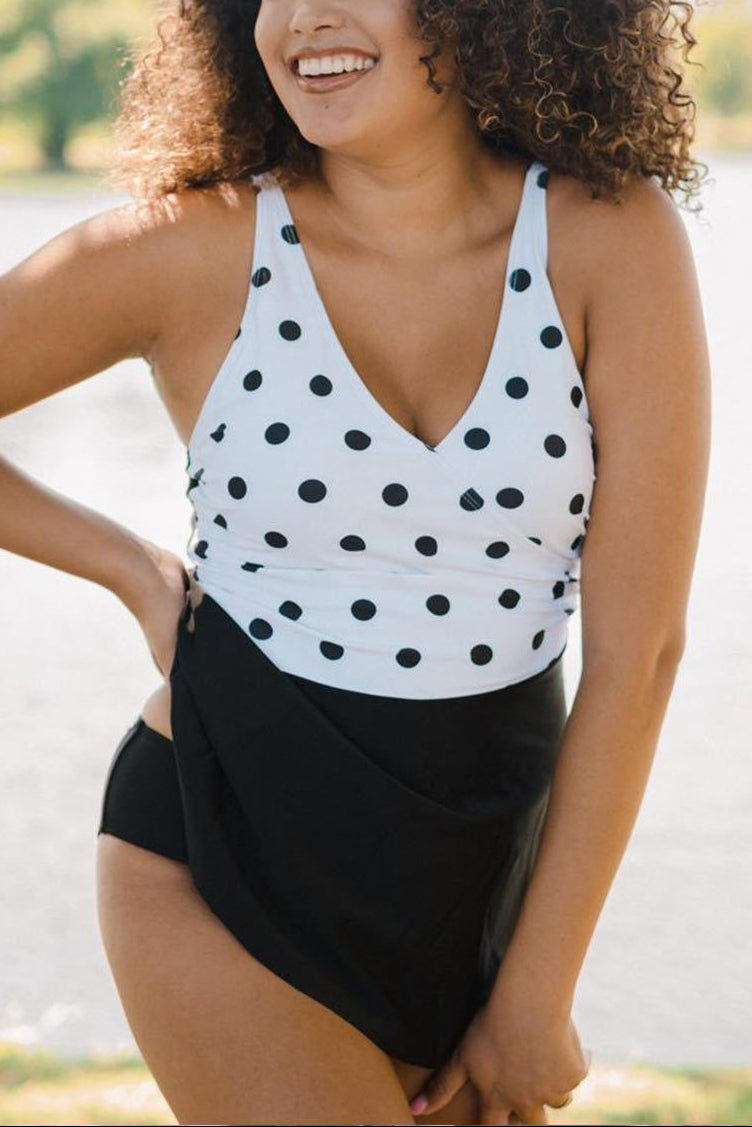 Polka Dots Print V Neck Tankini Set