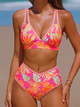 2026 Women's High Waist Tie Back Tropical Hot Pink Floral Two-Piece Bikini Set