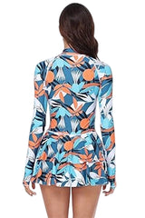 2026 Women's One-Piece Long-Sleeved Conservative Printed Swim Dress