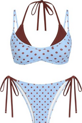 2026 Women's Double-Layer Color-Block Polka Dot Halter Bikini Set