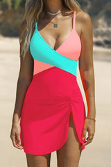 2026 Women's Cross-Over Neon Color-Blocked One-Piece Swimsuit