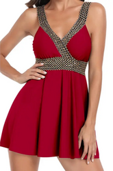 2026 Women's Elegant & Flowy V-Neck Strappy Swim Dress