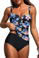 2026 Women's V-Neck Underwire Crossover Design Tankini Swimsuit Set
