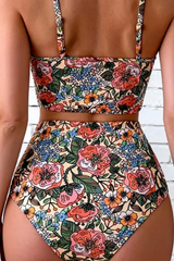 2026 Women's High-Waisted, Square-Neck, Floral-Print Bikini Swimsuit Set