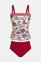 2026 Women's Printed Retro Square Neck Camisole Tankini Two-Piece Set