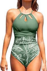 Women's One-Piece Hollowed-Out High-Neck Tummy-Control Swimsuit