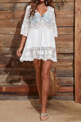 Clearance | V Neck Lace Cover Up Dress