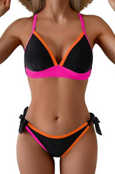 Women's Sexy V-Neck Crossover Color Block Bikini Set