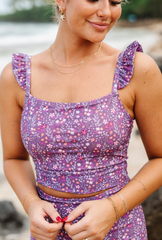 2026 Women's Floral Print Bikini Set With Ruffled Trim and Flutter Sleeves