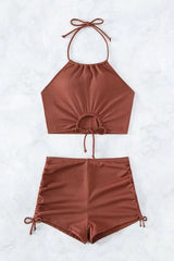 2026 Women's Solid Color Sexy Backless Bikini Swimsuit Set