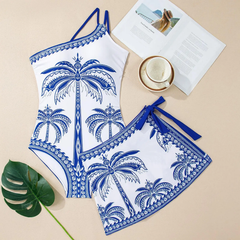 2026 Women's One-Shoulder Printed Two-Piece Swimsuit Dress Set
