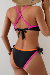 Women's Sexy V-Neck Crossover Color Block Bikini Set