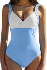 Women's Sexy V-Neck One-Piece Swimsuit With Color Blocking