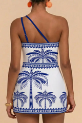 2026 Women's One-Shoulder Printed Two-Piece Swimsuit Dress Set