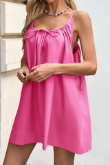 2026 Women Solid Color Spaghetti Strap Front Tie Backless Loose A-Line Mini Beach Cover Up Dress