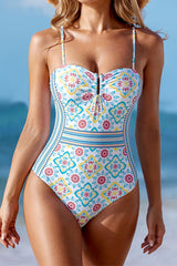 Women's Sky Blue Bohemian Style One-Piece Swimsuit
