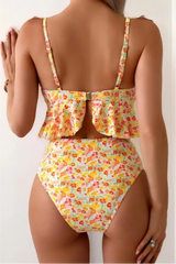 2026 Women's Printed High-Waisted Ruffled Bikini Set