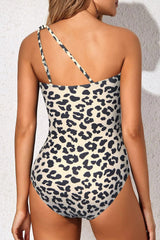 Stylish Leopard One-Shoulder Tummy Control One Piece Swimsuit