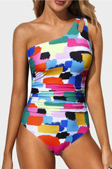 Stylish Colorblock One-Shoulder Tummy Control One Piece Swimsuit