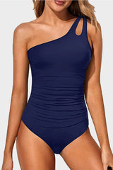 Stylish Navy One-Shoulder Tummy Control One Piece Swimsuit