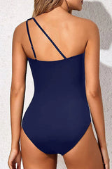 Stylish Navy One-Shoulder Tummy Control One Piece Swimsuit