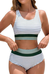 Color Block Sporty Cutout Back High Waisted Bikini Set