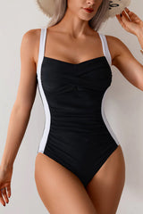 Ruched Tummy Control Bathing Suit Slimming Color Block One Piece Swimsuit