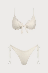 2026 Women's White Hollow-Out Ruffled Off-Shoulder Bikini Set