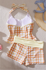 2026 Women's Sporty Beige Plaid Two-Piece Swimsuit