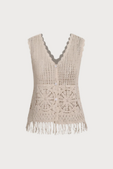 2026 Apricot Crochet Net Button Vest Blouse
